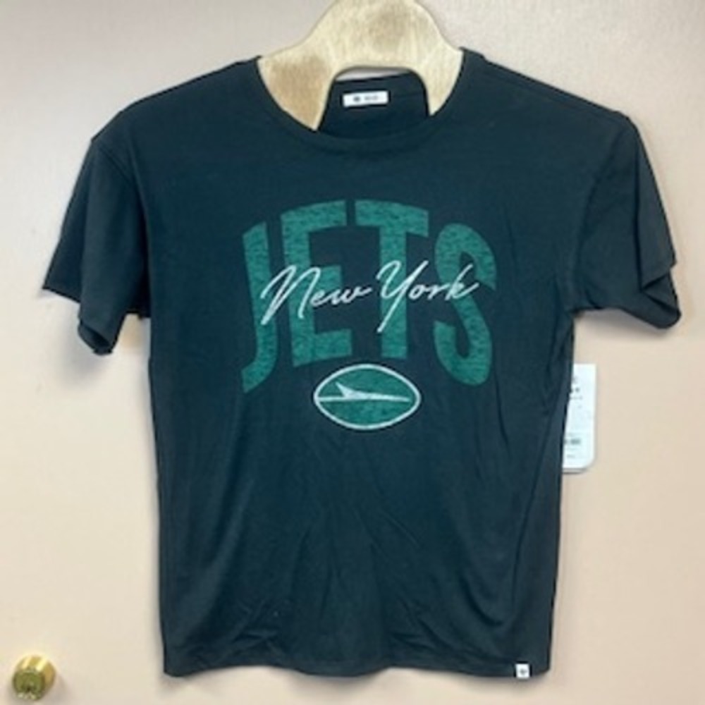 New York Jets 47 Brand NFL Womens Medium T-Shirt Flint Black Cotton Short Sleeve